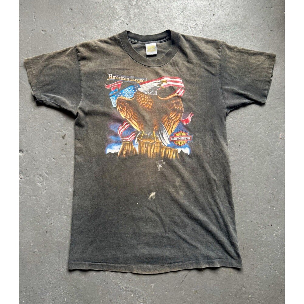 Vintage 90s Sun Faded Harley-Davidson 3D Emblem Eagle T Shirt M